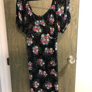 Anthropologie black dress with floral print NEW
